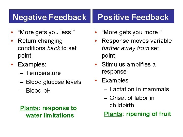 Negative Feedback • “More gets you less. ” • Return changing conditions back to