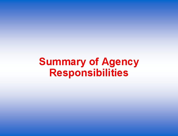 Summary of Agency Responsibilities 