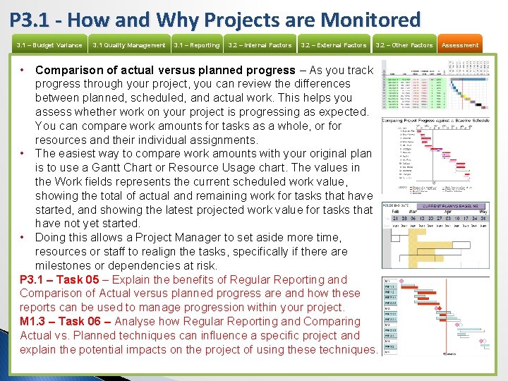 P 3. 1 - How and Why Projects are Monitored 3. 1 – Budget
