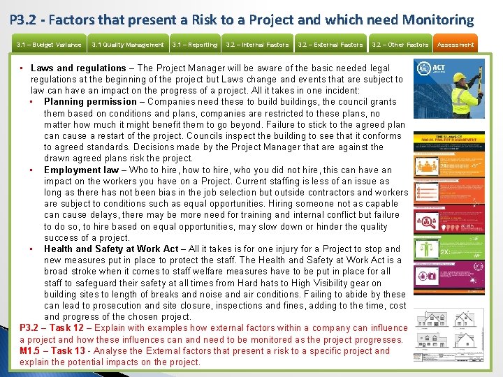 P 3. 2 - Factors that present a Risk to a Project and which