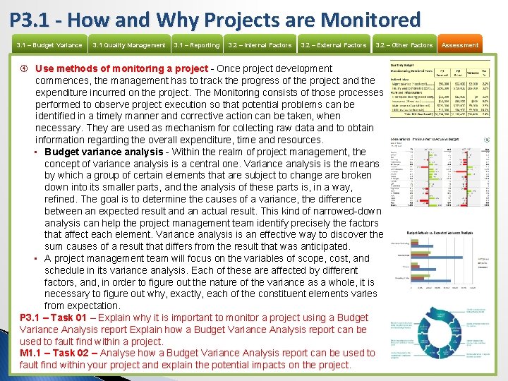 P 3. 1 - How and Why Projects are Monitored 3. 1 – Budget