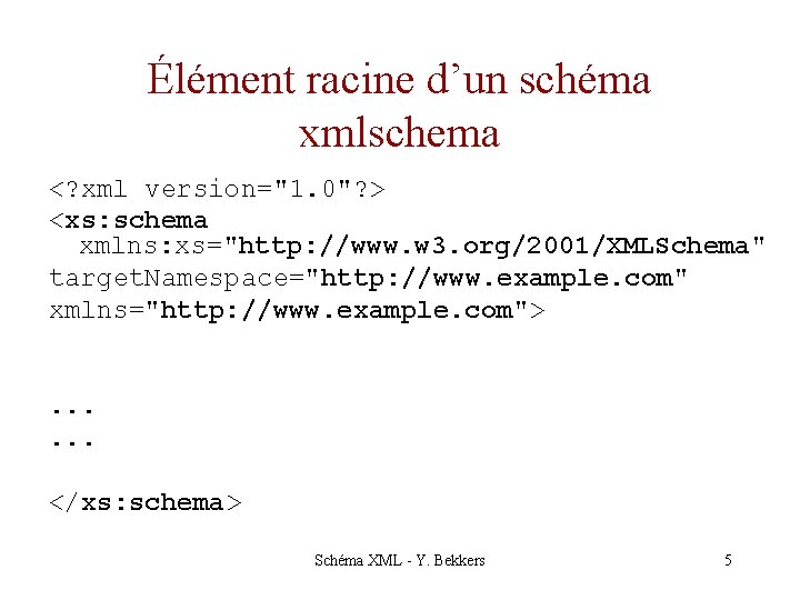 Élément racine d’un schéma xmlschema <? xml version="1. 0"? > <xs: schema xmlns: xs="http: