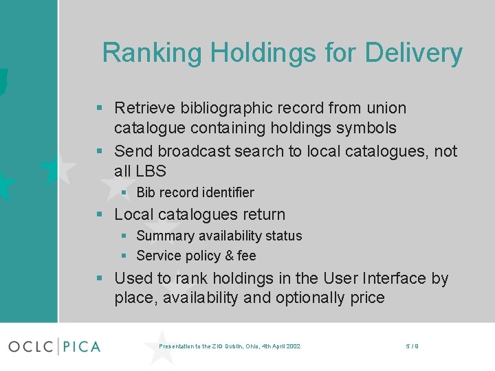 Ranking Holdings for Delivery § Retrieve bibliographic record from union catalogue containing holdings symbols