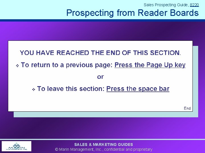 Sales Prospecting Guide, 8220 Prospecting from Reader Boards SALES & MARKETING GUIDES © Marin