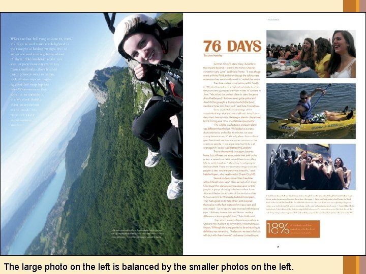 The large photo on the left is balanced by the smaller photos on the