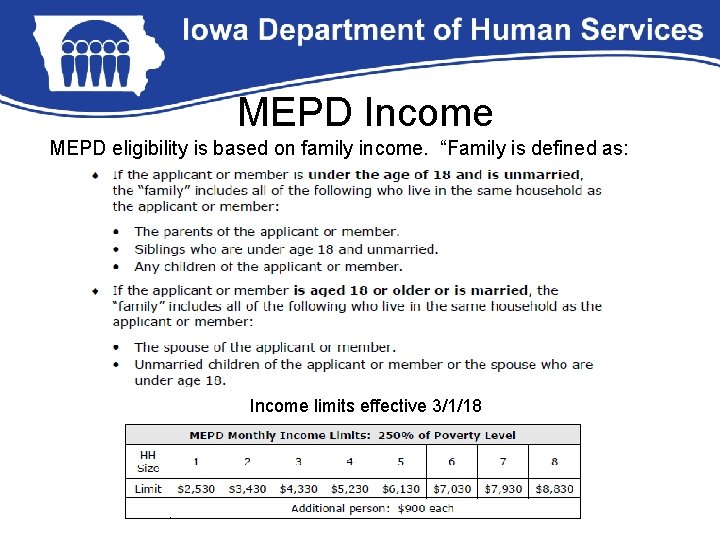 MEPD Income MEPD eligibility is based on family income. “Family is defined as: Income