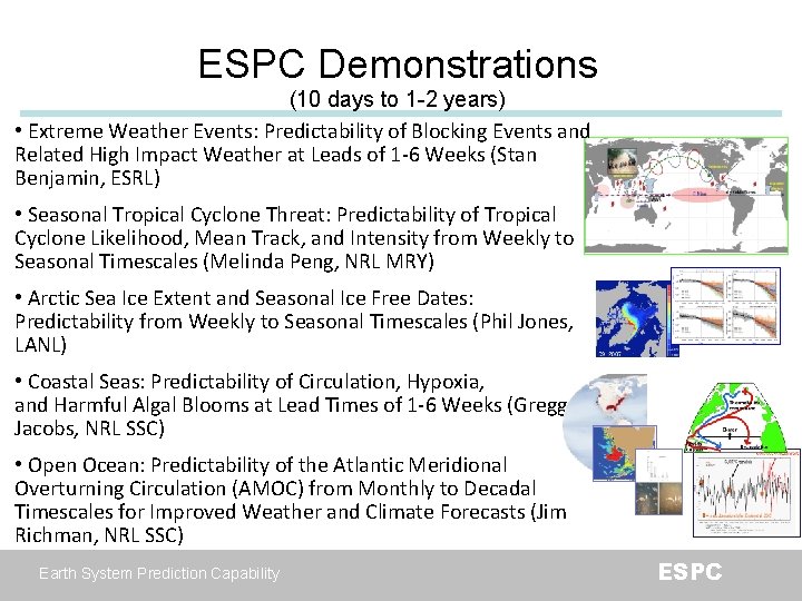 ESPC Demonstrations (10 days to 1 -2 years) • Extreme Weather Events: Predictability of