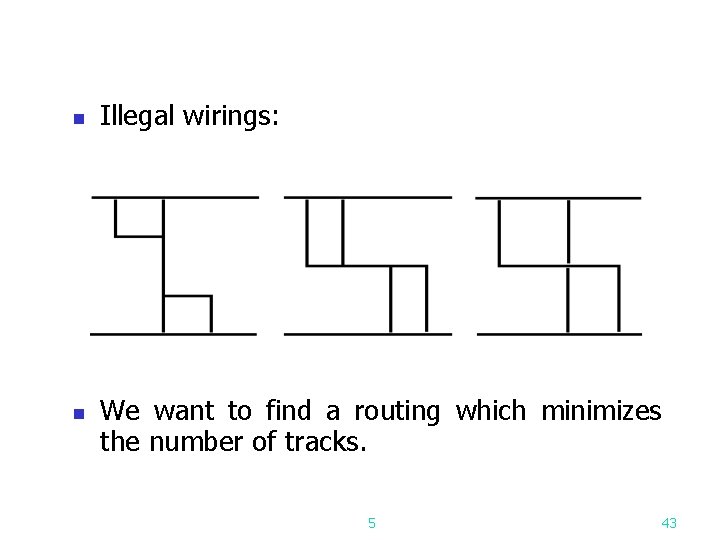 n n Illegal wirings: We want to find a routing which minimizes the number