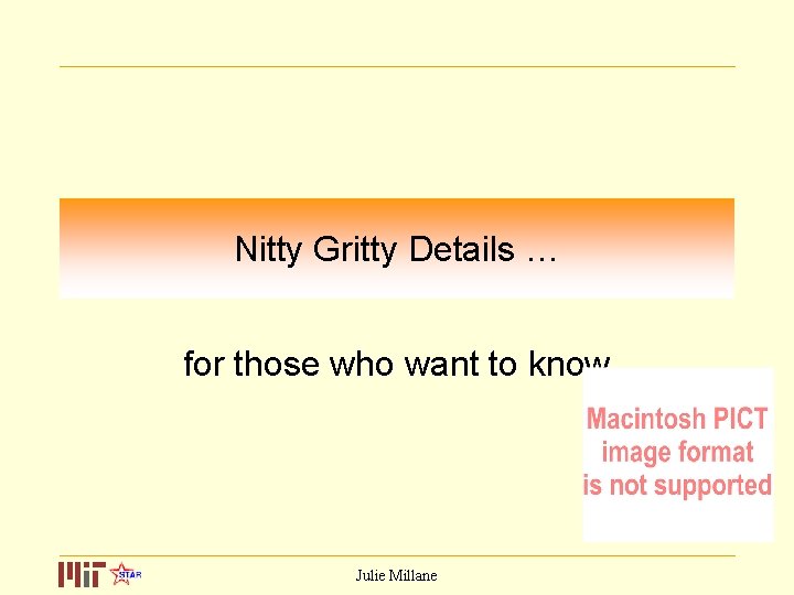 Nitty Gritty Details … for those who want to know Julie Millane 