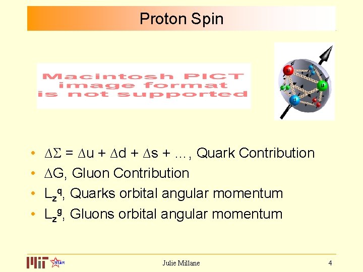 Proton Spin • • ∆ = ∆u + ∆d + ∆s + …, Quark