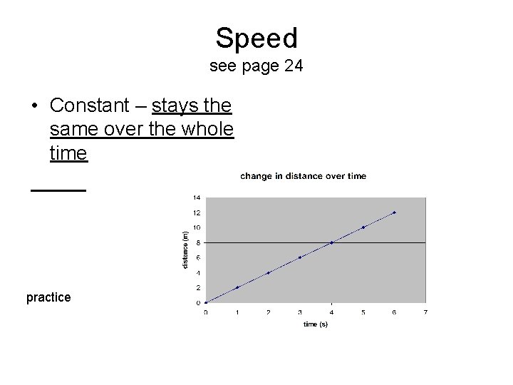 Speed see page 24 • Constant – stays the same over the whole time