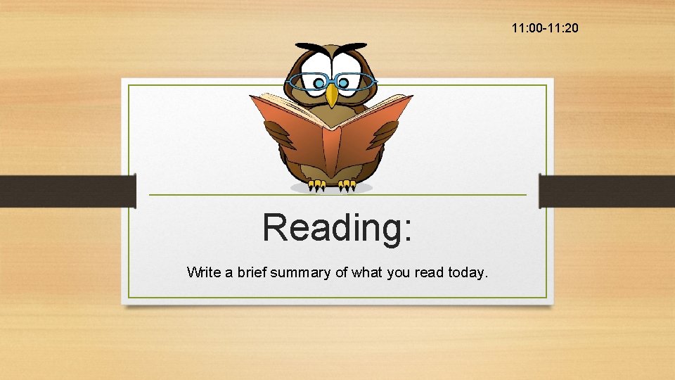 11: 00 -11: 20 Reading: Write a brief summary of what you read today.