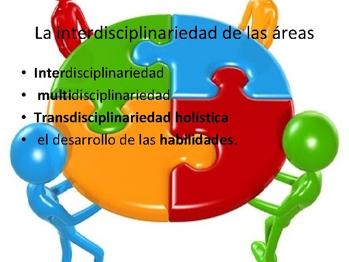 La interdisciplinariedad de las áreas • • Interdisciplinariedad multidisciplinariedad Transdisciplinariedad holística el desarrollo de
