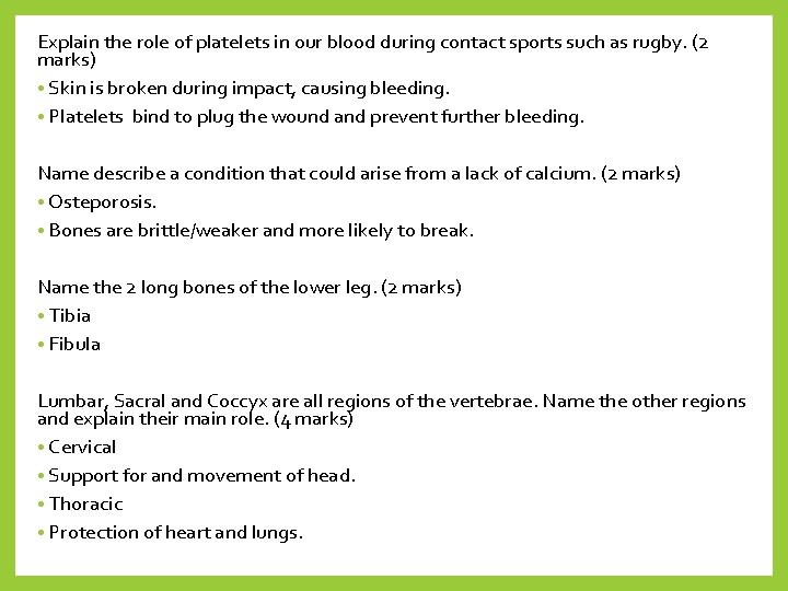 Explain the role of platelets in our blood during contact sports such as rugby.