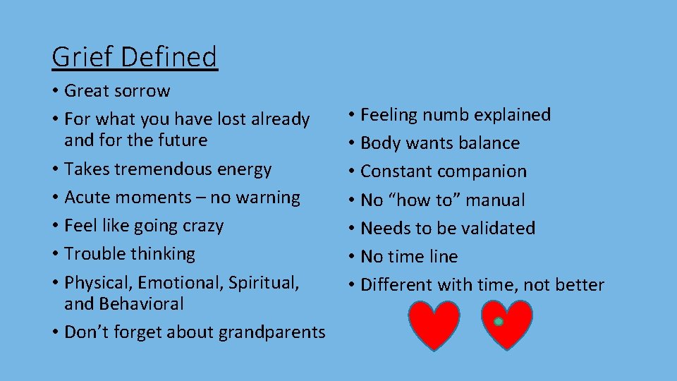 Grief Defined • Great sorrow • For what you have lost already and for