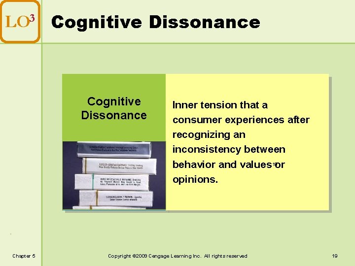 LO 3 Cognitive Dissonance Chapter 5 Inner tension that a consumer experiences after recognizing