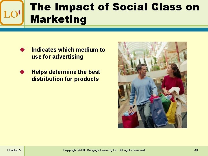 LO 4 The Impact of Social Class on Marketing u Indicates which medium to