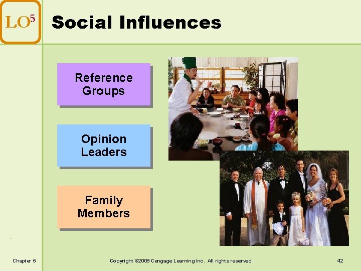 LO 5 Social Influences Reference Groups Opinion Leaders 42 Family Members Chapter 5 Copyright