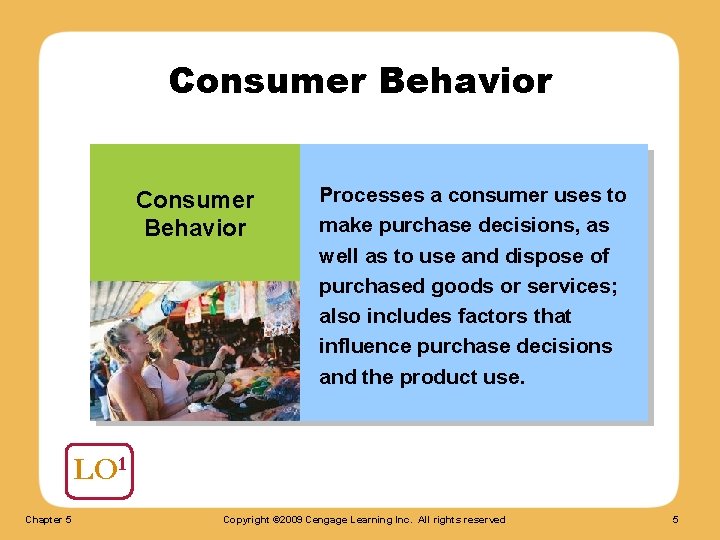 Consumer Behavior Processes a consumer uses to make purchase decisions, as well as to