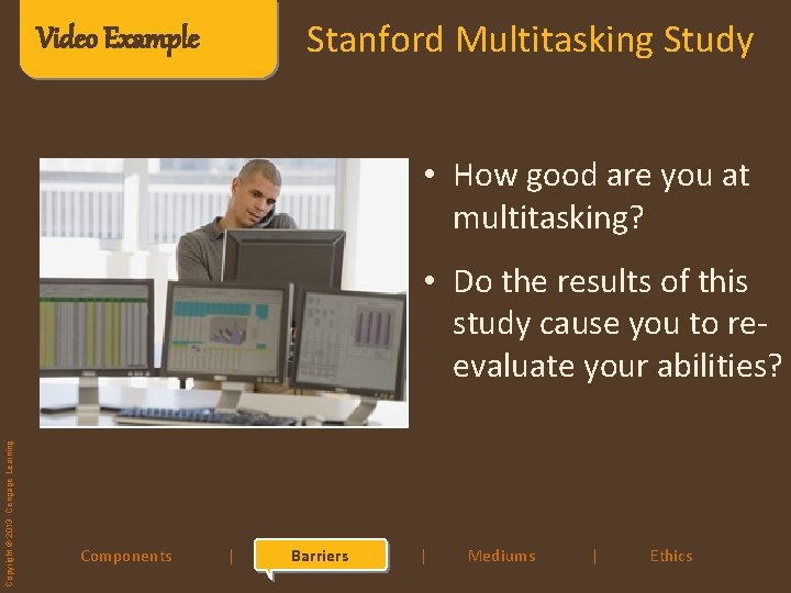 Stanford Multitasking Study Video Example • How good are you at multitasking? Copyright ©