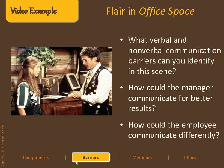 Flair in Office Space Video Example • What verbal and nonverbal communication barriers can