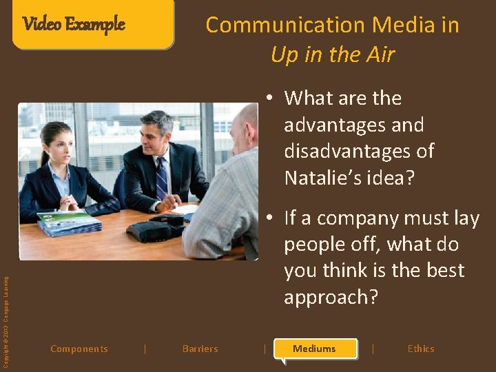 Communication Media in Up in the Air Video Example Copyright © 2013 Cengage Learning