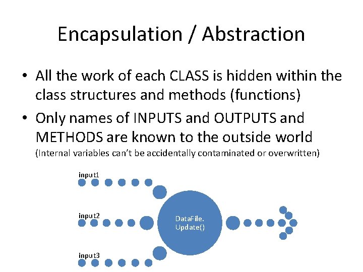 Encapsulation / Abstraction • All the work of each CLASS is hidden within the