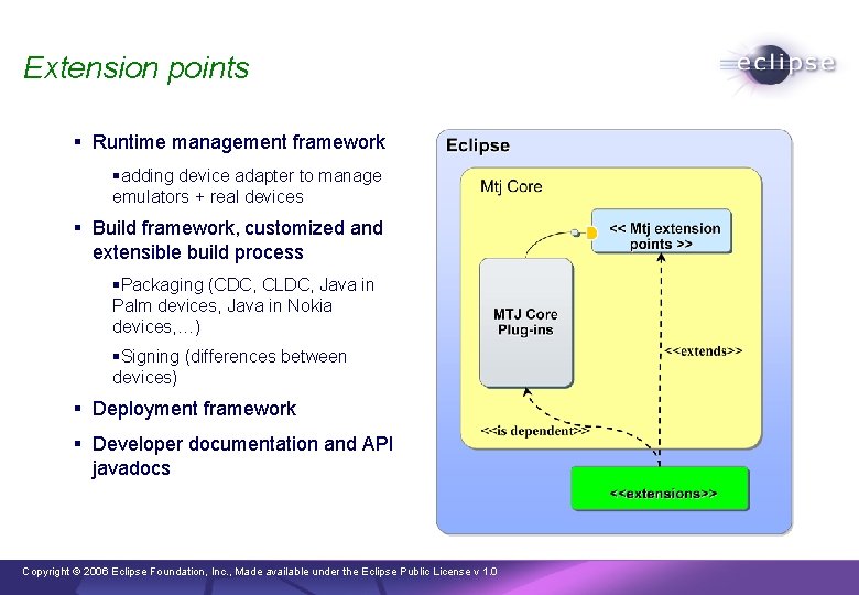 Extension points § Runtime management framework §adding device adapter to manage emulators + real