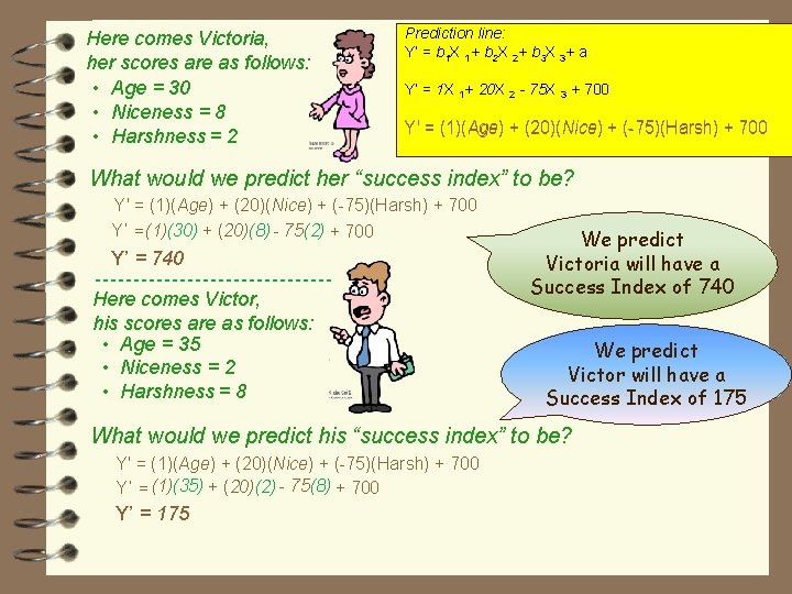 Here comes Victoria, her scores are as follows: • Age = 30 • Niceness