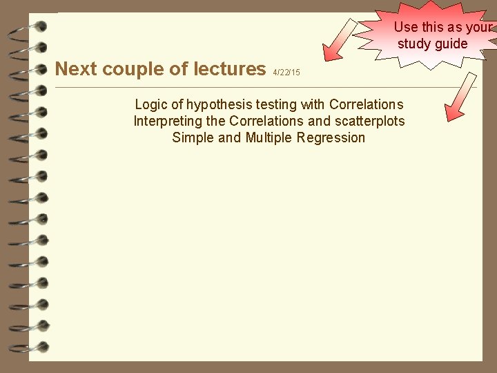 Use this as your study guide Next couple of lectures 4/22/15 Logic of hypothesis