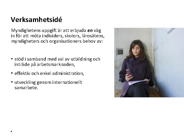 Verksamhetsidé Myndighetens uppgift är att erbjuda en väg in för att möta individers, skolors,