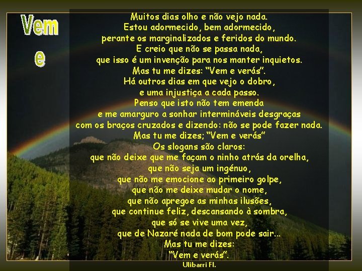 Muitos dias olho e não vejo nada. Estou adormecido, bem adormecido, perante os marginalizados