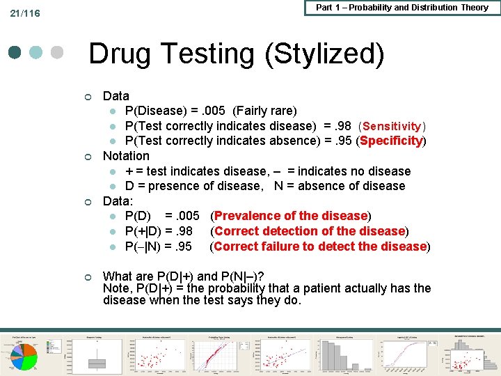 Part 1 – Probability and Distribution Theory 21/116 Drug Testing (Stylized) ¢ ¢ Data Part 1 – Probability and Distribution Theory 21/116 Drug Testing (Stylized) ¢ ¢ Data