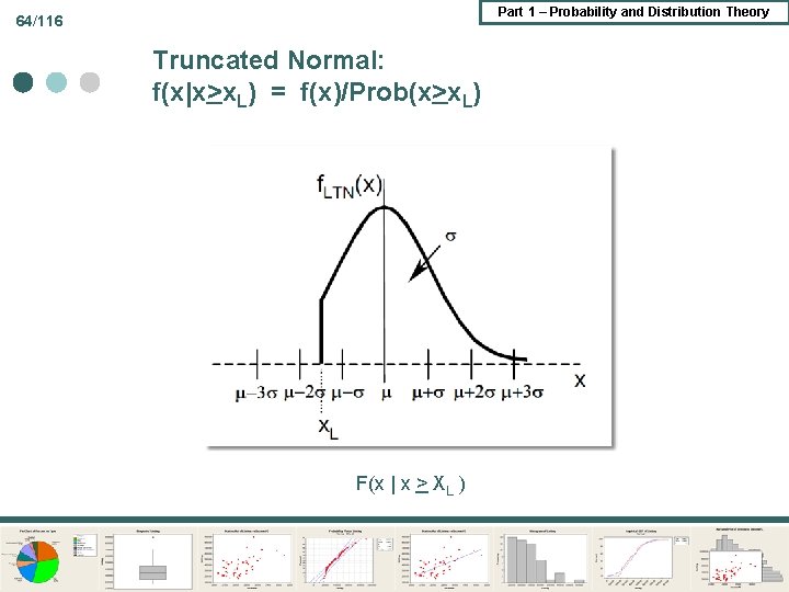 Part 1 – Probability and Distribution Theory 64/116 Truncated Normal: f(x|x>x. L) = f(x)/Prob(x>x. Part 1 – Probability and Distribution Theory 64/116 Truncated Normal: f(x|x>x. L) = f(x)/Prob(x>x.