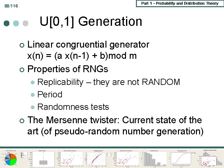 Part 1 – Probability and Distribution Theory 88/116 U[0, 1] Generation Linear congruential generator