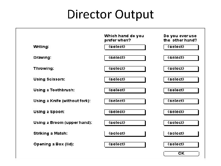 Director Output Psych / CS 6750 39 