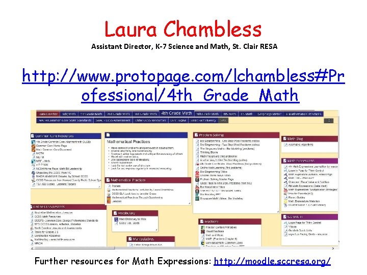 Laura Chambless Assistant Director, K-7 Science and Math, St. Clair RESA http: //www. protopage.