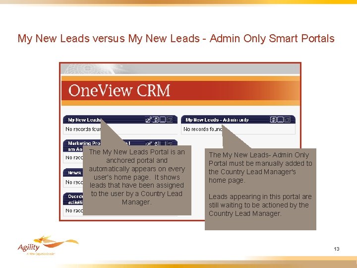 My New Leads versus My New Leads - Admin Only Smart Portals The My
