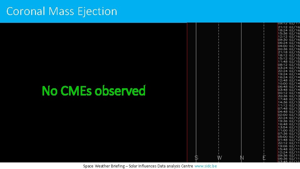 Coronal Mass Ejection No CMEs observed Space Weather Briefing – Solar Influences Data analysis
