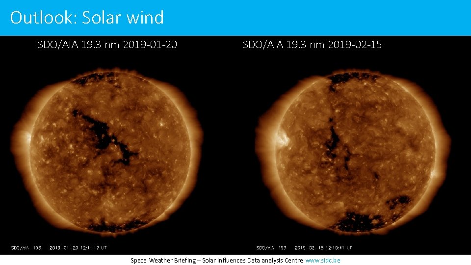 Outlook: Solar wind SDO/AIA 19. 3 nm 2019 -01 -20 SDO/AIA 19. 3 nm