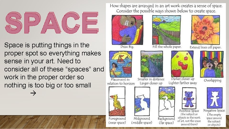 SPACE Space is putting things in the proper spot so everything makes sense in