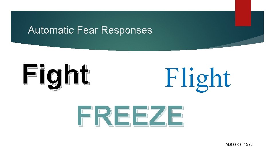 Automatic Fear Responses Fight Flight FREEZE Matsakis, 1996 