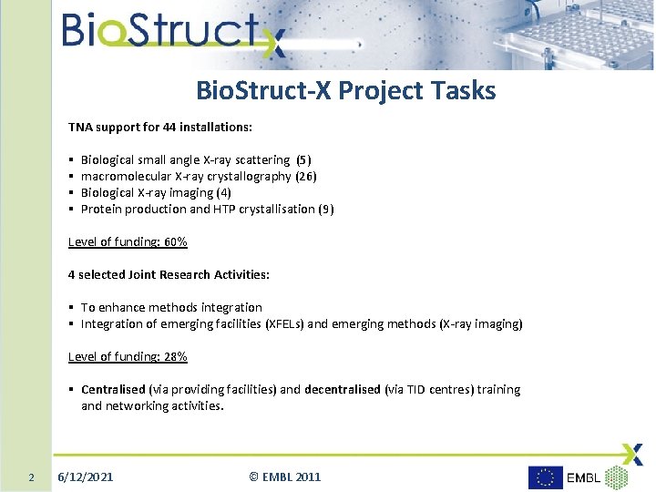 Bio. Struct-X Project Tasks TNA support for 44 installations: § § Biological small angle Bio. Struct-X Project Tasks TNA support for 44 installations: § § Biological small angle