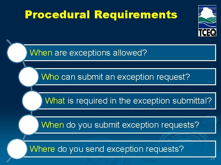 Procedural Requirements When are exceptions allowed? Who can submit an exception request? What is