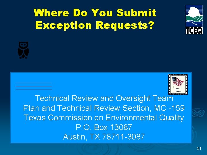 Where Do You Submit Exception Requests? Technical Review and Oversight Team Plan and Technical