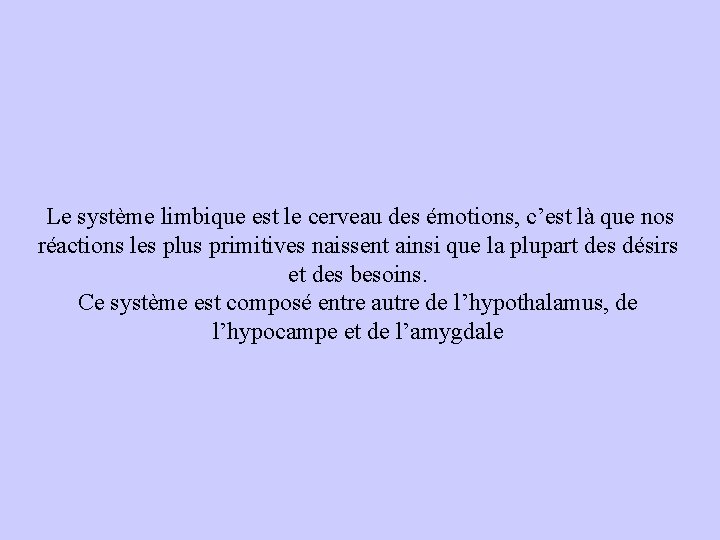 Le système limbique est le cerveau des émotions, c’est là que nos réactions les