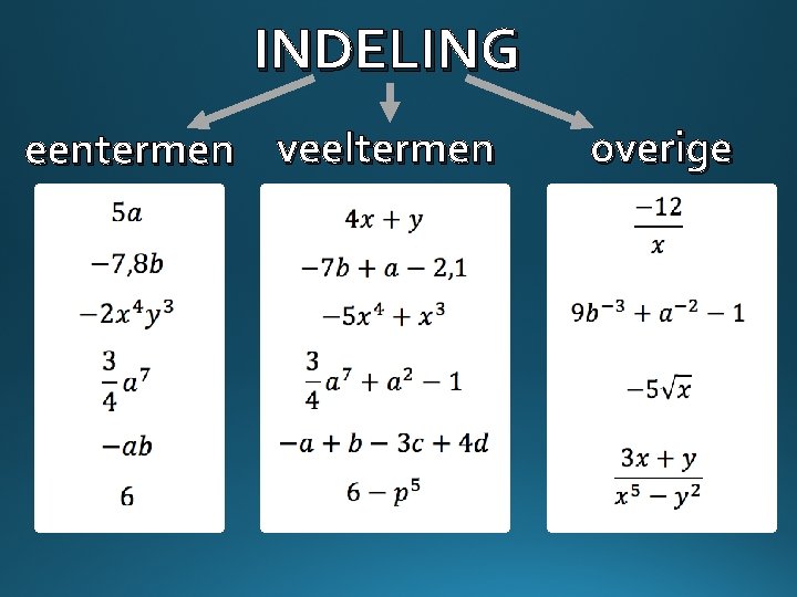 INDELING eentermen veeltermen overige 