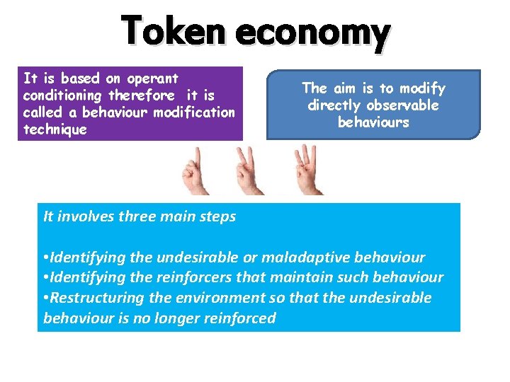 Token economy It is based on operant conditioning therefore it is called a behaviour