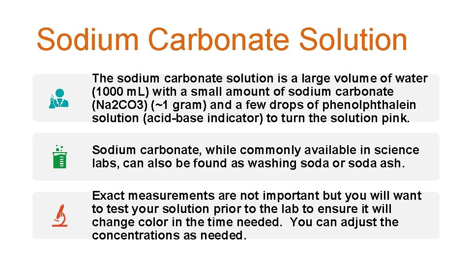 Sodium Carbonate Solution The sodium carbonate solution is a large volume of water (1000