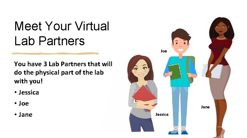 Meet Your Virtual Lab Partners Joe You have 3 Lab Partners that will do